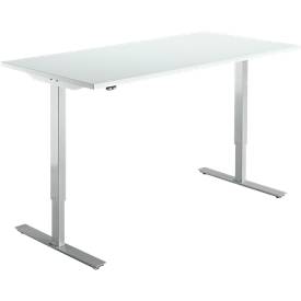 Schreibtisch Start Off, elektrisch höhenverstellbar, Rechteck, T-Fuß, B 1600 x T 800 x H 755-1255 mm, lichtgrau/weißalu