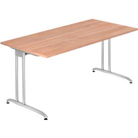Schreibtisch TARA, C-Fuß, Rechteck, B 1600 x T 800 x H 720 mm, Nussbaum-Dekor