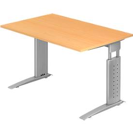 Schreibtisch TARVIS, C-Fuß, Rechteck, B 1200 mm, Gestell silber, höhenverstellbar, Buche