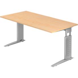 Schreibtisch TARVIS, C-Fuß, Rechteck, B 1600 mm, Gestell silber, höhenverstellbar, Ahorn-Dekor