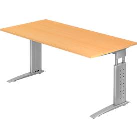 Schreibtisch TARVIS, C-Fuß, Rechteck, B 1600 mm, Gestell silber, höhenverstellbar, Buche-Dekor
