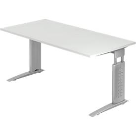 Schreibtisch TARVIS, C-Fuß, Rechteck, B 1600 mm, Gestell silber, höhenverstellbar, lichtgrau