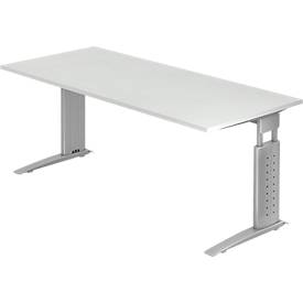 Schreibtisch TARVIS, C-Fuß, Rechteck, B 1800 mm, Gestell silber, höhenverstellbar, lichtgrau