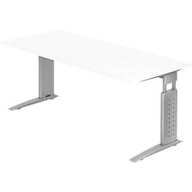 Schreibtisch TARVIS, C-Fuß, Rechteck, B 1800 mm, Gestell silber, höhenverstellbar, weiß