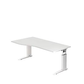 Schreibtisch TARVIS, Freiform, B 1800 x T 800/1000 x H 680-820 mm, Gestell weiß, lichtgrau
