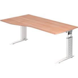 Schreibtisch TARVIS, Freiform, B 1800 x T 800/1000 x H 680-820 mm, Gestell weiß, Nussbaum,-Dekor