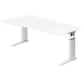Schreibtisch TARVIS, Freiform, B 1800 x T 800/1000 x H 680-820 mm, Gestell weiß, weiß