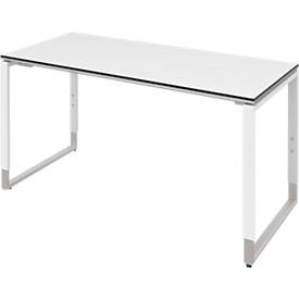 Schreibtisch TEQSTYLE, Kufengestell, Rechteck, B 1600 x T 800 x H 680 - 820 mm, weiß/weiß