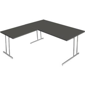 Schreibtisch Toledo, mit Anbautisch, höhenverstellbar, C-Fuß, B 1600 x T 800 mm, anthrazit