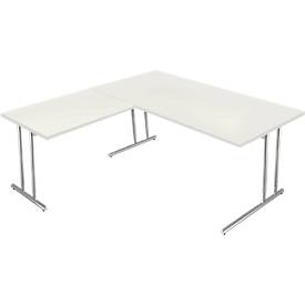 Schreibtisch Toledo, mit Anbautisch, höhenverstellbar, C-Fuß, B 1600 x T 800 mm, weiß