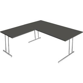 Schreibtisch Toledo, mit Anbautisch, höhenverstellbar, C-Fuß, B 1800 x T 800 mm, anthrazit