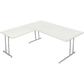 Schreibtisch Toledo, mit Anbautisch, höhenverstellbar, C-Fuß, B 1800 x T 800 mm, weiß