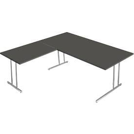 Schreibtisch Toledo, mit Anbautisch, höhenverstellbar, C-Fuß, B 2000 x T 1000 mm, anthrazit