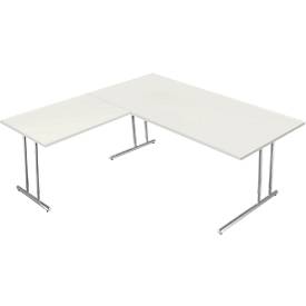 Schreibtisch Toledo, mit Anbautisch, höhenverstellbar, C-Fuß, B 2000 x T 1000 mm, weiß