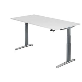 Schreibtisch TOPAS LINE, elektrisch höhenverstellbar, C-Fuß, B 2000 x T 1000 x H 650-1300 mm, weiß/graphit + Memoryschalter, Kabelkanal