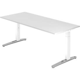 Schreibtisch TOPAS LINE, manuell höheneinstellbar, B 1800 mm, weiß/weiß/alu poliert