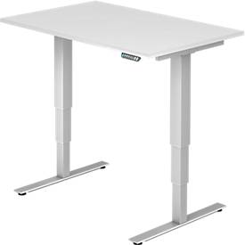 Schreibtisch ULM, elektrisch höhenverstellbar, Rechteck, T-Fuß, B 1200 x T 800 x H 625-1275 mm, weiß/weißalu + Memorysch