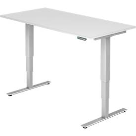 Schreibtisch ULM, elektrisch höhenverstellbar, Rechteck, T-Fuß, B 1600 x T 800 x H 625-1275 mm, weiß/weißalu + Memorysch