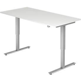 Schreibtisch ULM, elektrisch höhenverstellbar, Rechteck, T-Fuß, B 1600 x T 800 x H 720-1190 mm, lichtgrau/alusilber + Ka