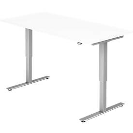 Schreibtisch ULM, elektrisch höhenverstellbar, Rechteck, T-Fuß, B 1600 x T 800 x H 720-1190 mm, weiß/alusilber + Kabelwa