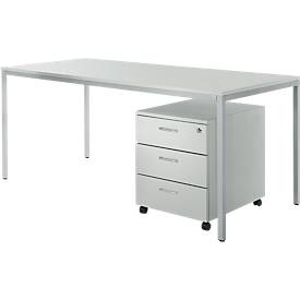 Schreibtisch und Rollcontainer PROPLANA Komplettangebot , lichtgrau/weißalu 