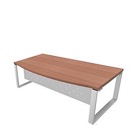 Schreibtisch X-TIME-WORK, Kufengestell, Rundbogen, B 2000 x T 900 x H 740 mm, Nuss-Canaletto-Dekor/Weiß