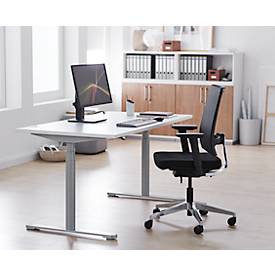 Schreibtisch, zweistufig elektrisch höhenverstellbar, T-Fuß Rundrohr, B 1600 x T 800 x H 634-1294 mm, weiß/weißaluminium