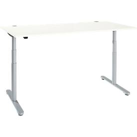 Schreibtisch, zweistufig elektrisch höhenverstellbar, T-Fuß Rundrohr, B 1800 x T 800 x H 634-1294 mm, weiß/weißaluminium