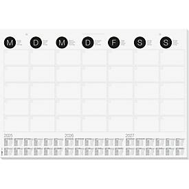 Schreibunterlage Sigel Monthly Planner, A2, als Wandkalender nutzbar, 12 Blatt, mehrsprachiges 3-Jahres-Kalendarium für 2025-2027, FSC®-Mix Papier, grau