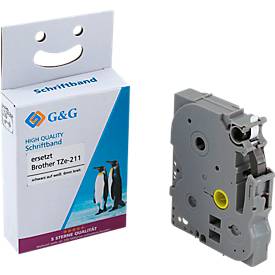 Schriftband kompatibel zu Brother Beschriftungsband TZe-211, selbstklebend, weiß/schwarz, Kunststoff laminiert, L 8 m x B 6 mm