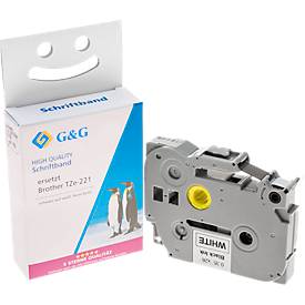 Schriftband kompatibel zu Brother Beschriftungsband TZe-221, selbstklebend, weiß/schwarz, Kunststoff laminiert, L 8 m x B 9 mm