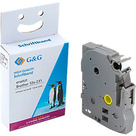 Schriftband kompatibel zu Brother Beschriftungsband TZe-231, selbstklebend, weiß/schwarz, Kunststoff laminiert, L 8 m x B 12 mm