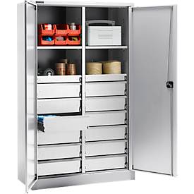 Schublade, für Materialschrank MS mit Mitteltrennwand, B 600 x T 458 x H 75 mm, Stahlblech, silber