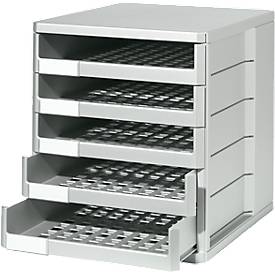 Schubladenbox, 5 Schübe, DIN A4, Polystyrol, lichtgrau