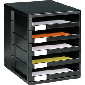 Schubladenbox, 5 Schübe, DIN A4, Polystyrol, schwarz