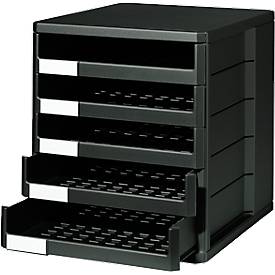 Schubladenbox, 5 Schübe, DIN A4, Polystyrol, schwarz