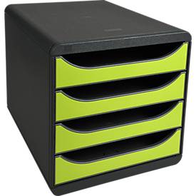 Schubladenbox Big Box Iderama Anisgrün, 4 offene Schubladen, A4/A4+/24x32 cm, leise, Sicherheitsstopp Fragen