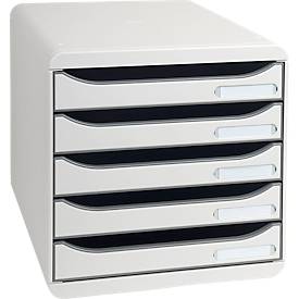 Schubladenbox BIG-BOX PLUS, A4+, 5 halboffene Schübe mit Auszugsstopp, Griffmulde & Etikettenhalter, Etiketten, Blauer Engel, Kunststoff, grau