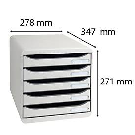Schubladenbox BIG-BOX PLUS, A4+, 5 halboffene Schübe mit Auszugsstopp, Griffmulde & Etikettenhalter, Etiketten, Blauer Engel, Kunststoff, grau