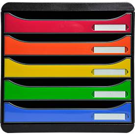 Schubladenbox BIG-BOX PLUS, A4+, 5 halboffene Schübe mit Auszugsstopp, Griffmulde & Etikettenhalter, Etiketten, Blauer Engel, Kunststoff, harlekin