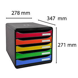 Schubladenbox BIG-BOX PLUS, A4+, 5 halboffene Schübe mit Auszugsstopp, Griffmulde & Etikettenhalter, Etiketten, Blauer Engel, Kunststoff, harlekin