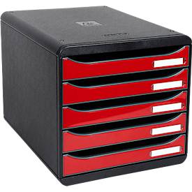 Schubladenbox BIG-BOX PLUS, A4+, 5 halboffene Schübe mit Auszugsstopp, Griffmulde & Etikettenhalter, Etiketten, Blauer E