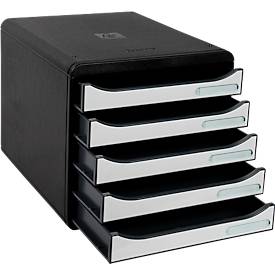 Schubladenbox BIG-BOX PLUS, A4+, 5 halboffene Schübe mit Auszugsstopp, Griffmulde & Etikettenhalter, Etiketten, Blauer Engel, Kunststoff, schwarz-weiß