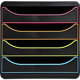 Schubladenbox Big Box Plus Black Office Schwarz/Harlekin, 4 offene Schubladen, A4/A4+, leise, Stopp