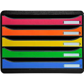 Schubladenbox BIG-BOX PLUS HORIZON QUER, A4+, 5 halboffene Schübe mit Auszugsstopp, Griffmulde & Etikettenhalter, Etiketten, Blauer Engel, harlekin