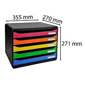 Schubladenbox BIG-BOX PLUS HORIZON QUER, A4+, 5 halboffene Schübe mit Auszugsstopp, Griffmulde & Etikettenhalter, Etiketten, Blauer Engel, harlekin