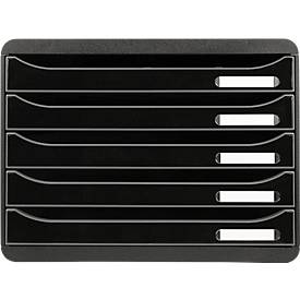 Schubladenbox BIG-BOX PLUS HORIZON QUER, A4+, 5 halboffene Schübe mit Auszugsstopp, Griffmulde & Etikettenhalter, Etiketten, Blauer Engel, schwarz