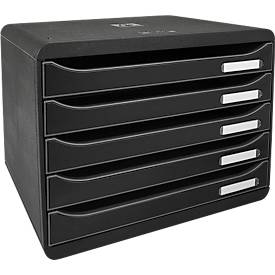 Schubladenbox BIG-BOX PLUS HORIZON QUER, A4+, 5 halboffene Schübe mit Auszugsstopp, Griffmulde & Etikettenhalter, Etiket