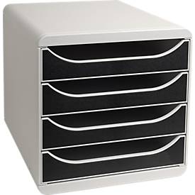 Schubladenbox Big Box Plus Office Schwarz, 4 offene Schubladen, A4/A4+/24x32 cm, leise, Sicherheitsstopp