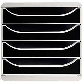 Schubladenbox Big Box Plus Office Schwarz, 4 offene Schubladen, A4/A4+/24x32 cm, leise, Sicherheitsstopp